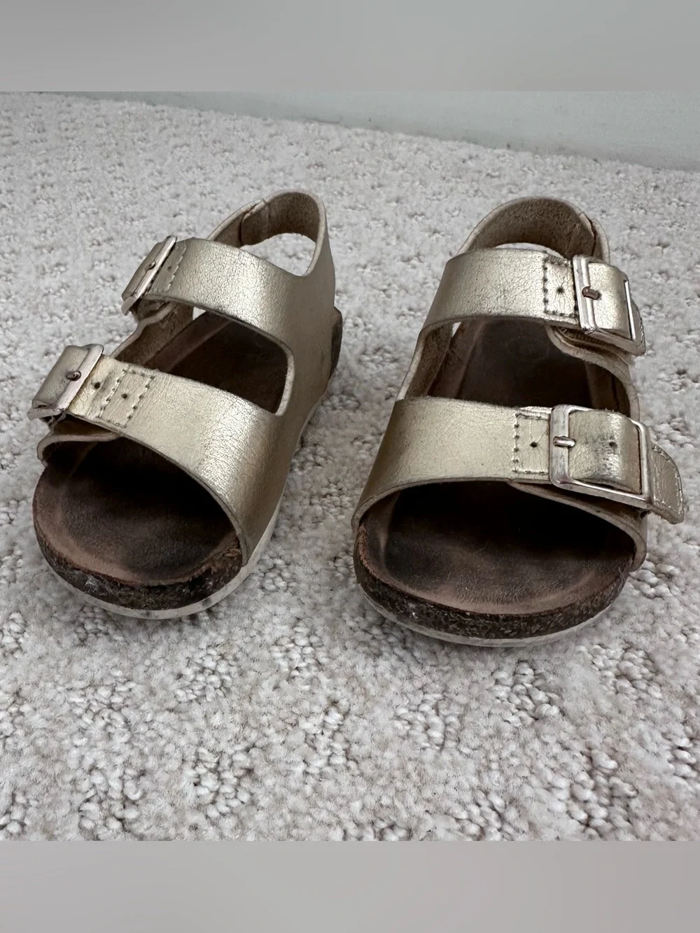 Girl Metallic Gold Double-Buckle Velcro Sandals Size 5